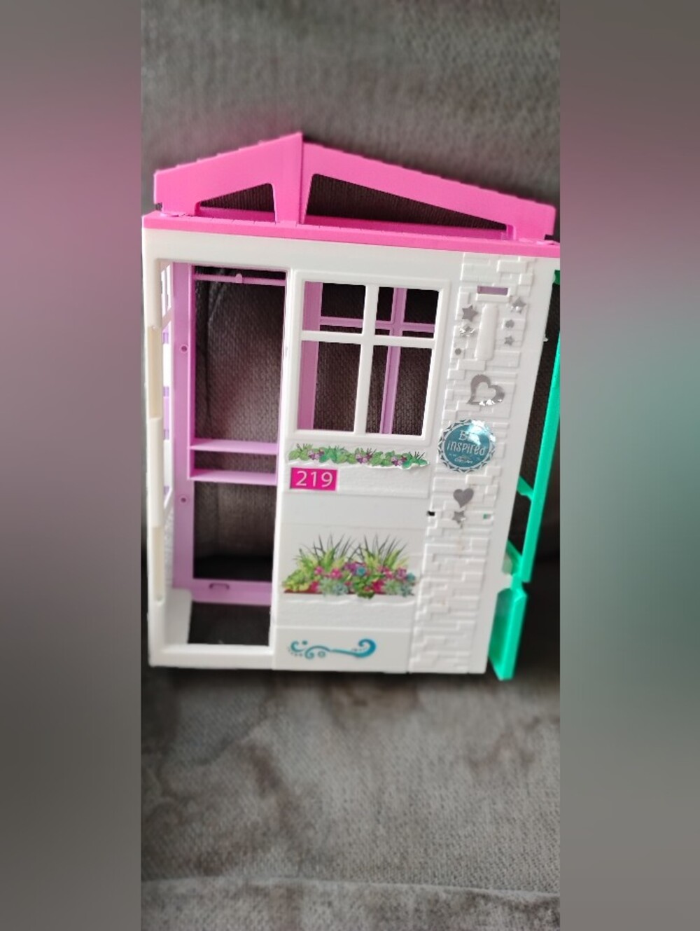 Pink & White Dollhouse Door Playset with Decorative Stickers